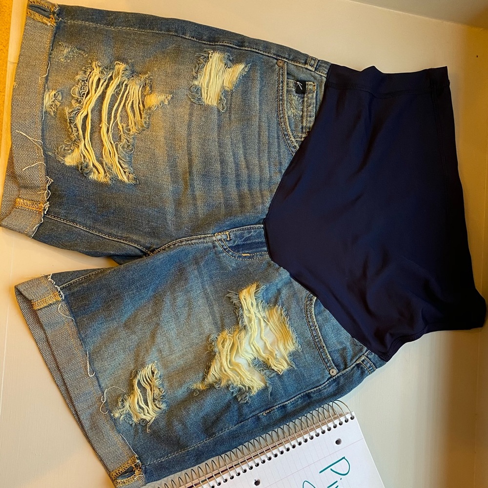Pink Blush Denim Maternity Shorts